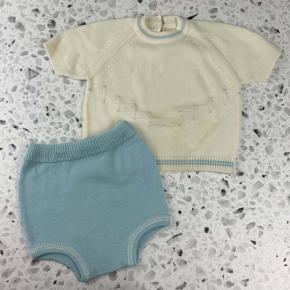 Vintage Knit Sweater and Bloomer Set Cream Blue 6-9 months